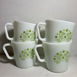 Vintage Pyrex Summer Impressions Green Honeydew Coffee Cups Mugs set of 4 #1410